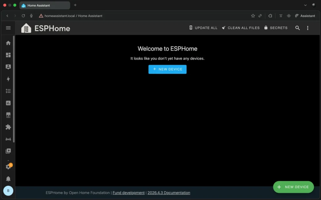 Home Assistant ESPHome app welcome screen