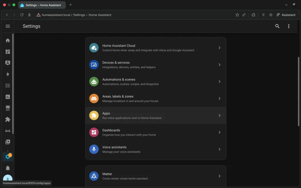 Home Assistant settings