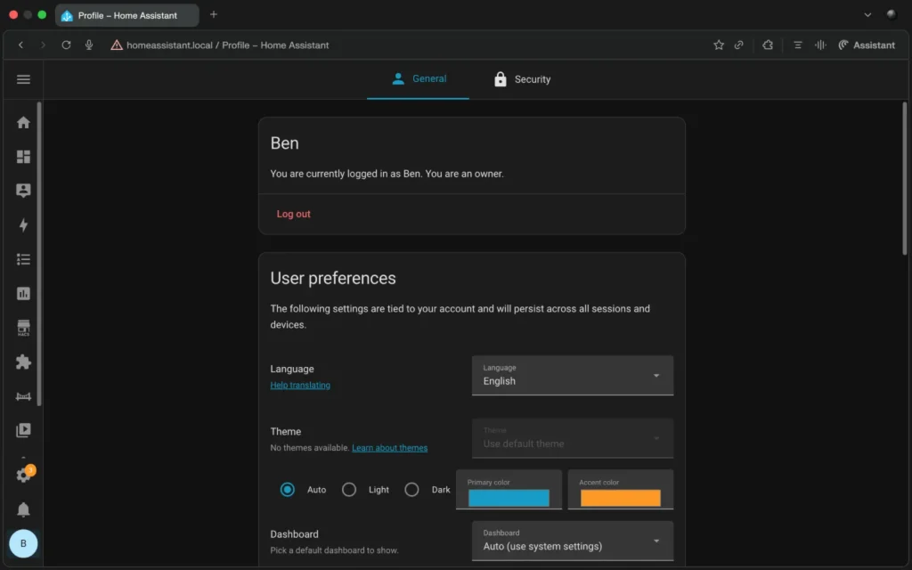Home Assistant user profile