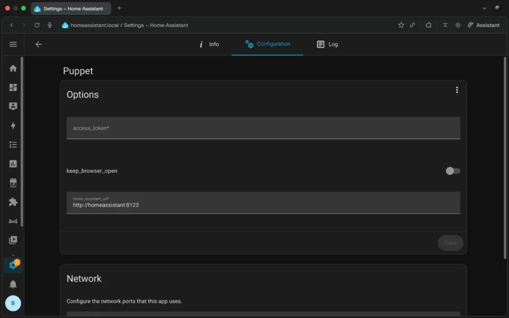 Puppet app configuration Home Assistant