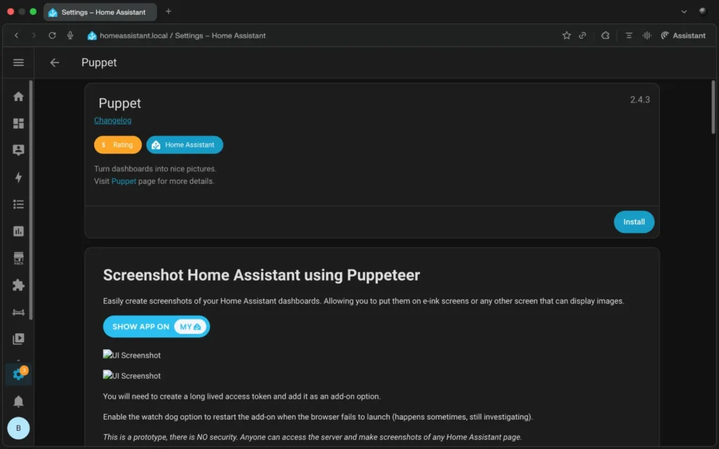 Puppet app ready to install on Home Assistant