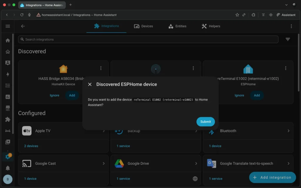 Adding Seeed Studio reTerminal E1002 to Home Assistant
